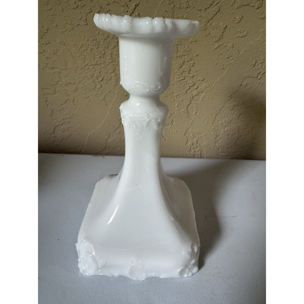 Westmoreland Milk Glass Candlestick Holder Scroll Scalloped Base Vintage